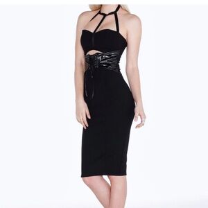 Black Milk Black Strappy Bodycon Dress with Corset Detail